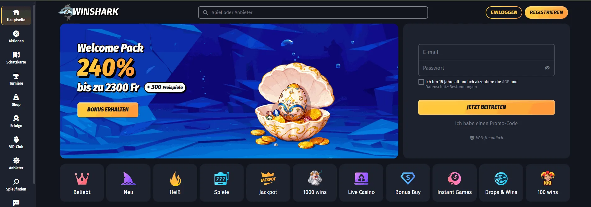 winshark casino page ch