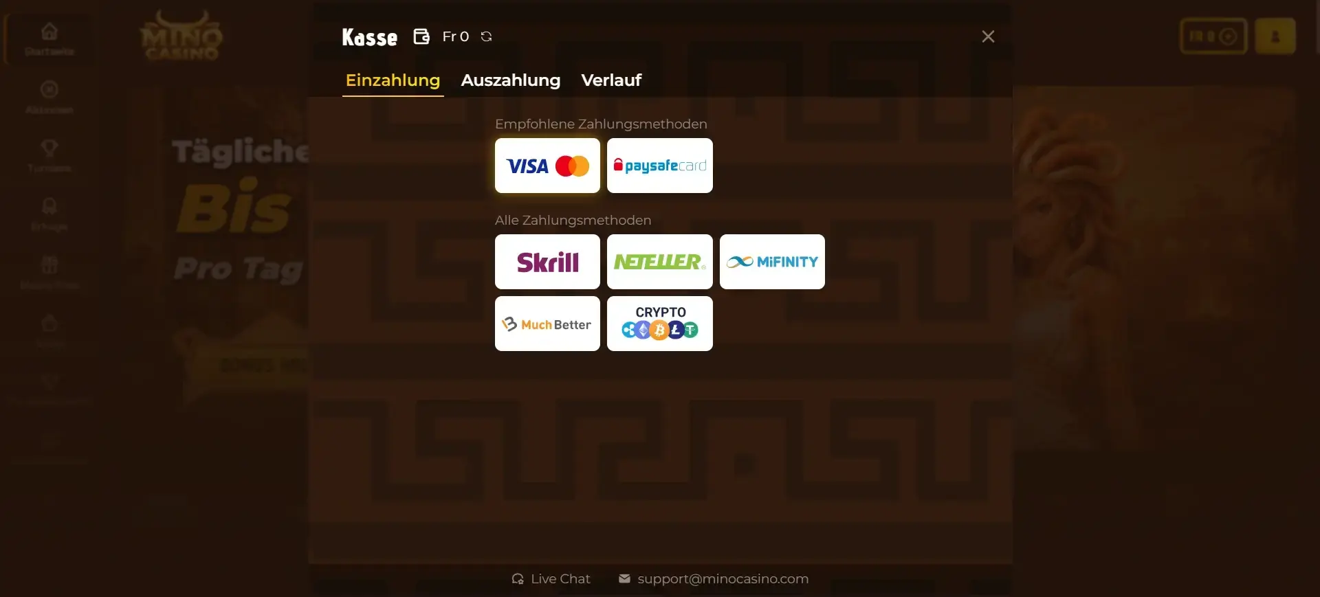 Empfohlene Zahlungsmethoden im Mino Casino als praktische EPS Alternative für Schweizer Spieler EPS Alternative im Mino Casino